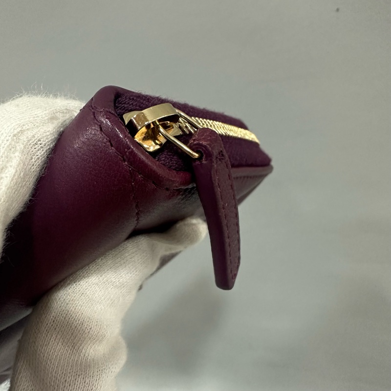 Chanel Ap0948 深紫色羊皮色雙C拉鏈中長夾 19-7