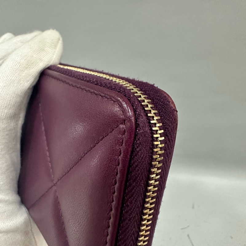 Chanel Ap0948 深紫色羊皮色雙C拉鏈中長夾 19-18
