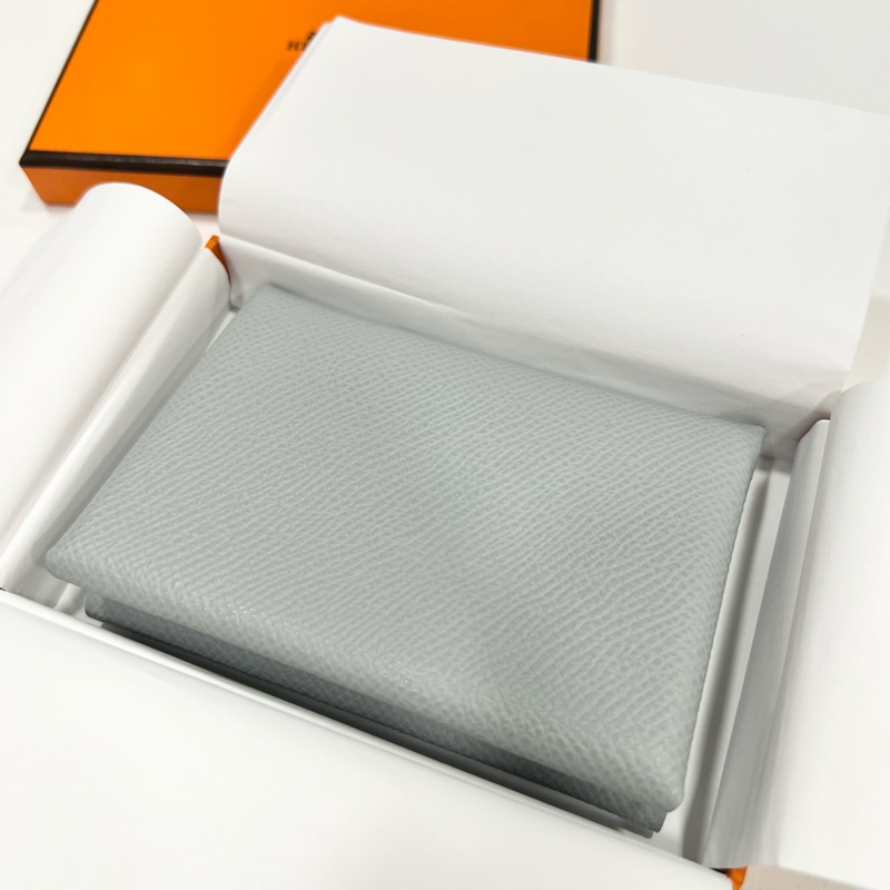 新品HERMES Calvi Duo 灰色零錢包-4