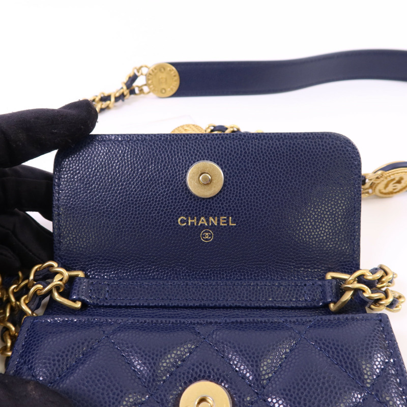 CHANEL 牛皮皮革Chain Shoulder Bag金扣鏈帶肩背袋-17