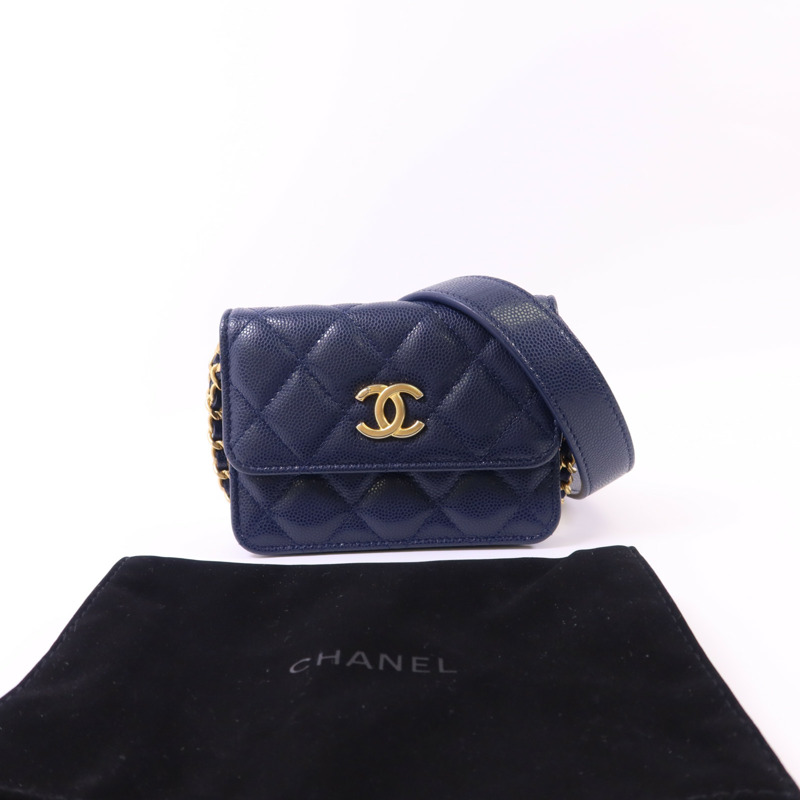 CHANEL 牛皮皮革Chain Shoulder Bag金扣鏈帶肩背袋-19