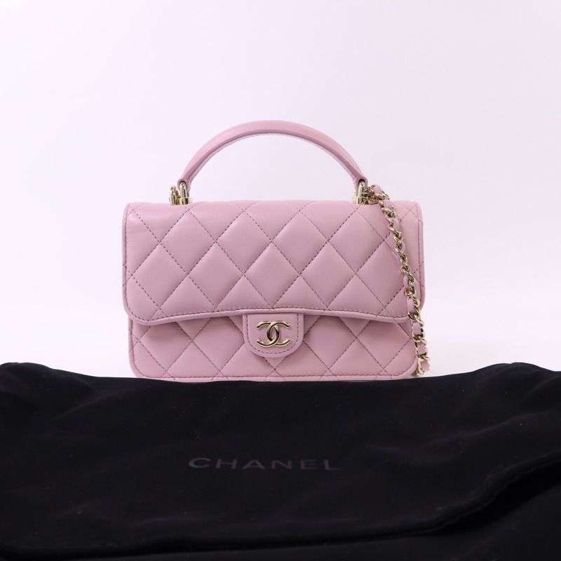 CHANEL 羊皮皮革Chain Shoulder Bag金扣手挽肩背兩用袋-19
