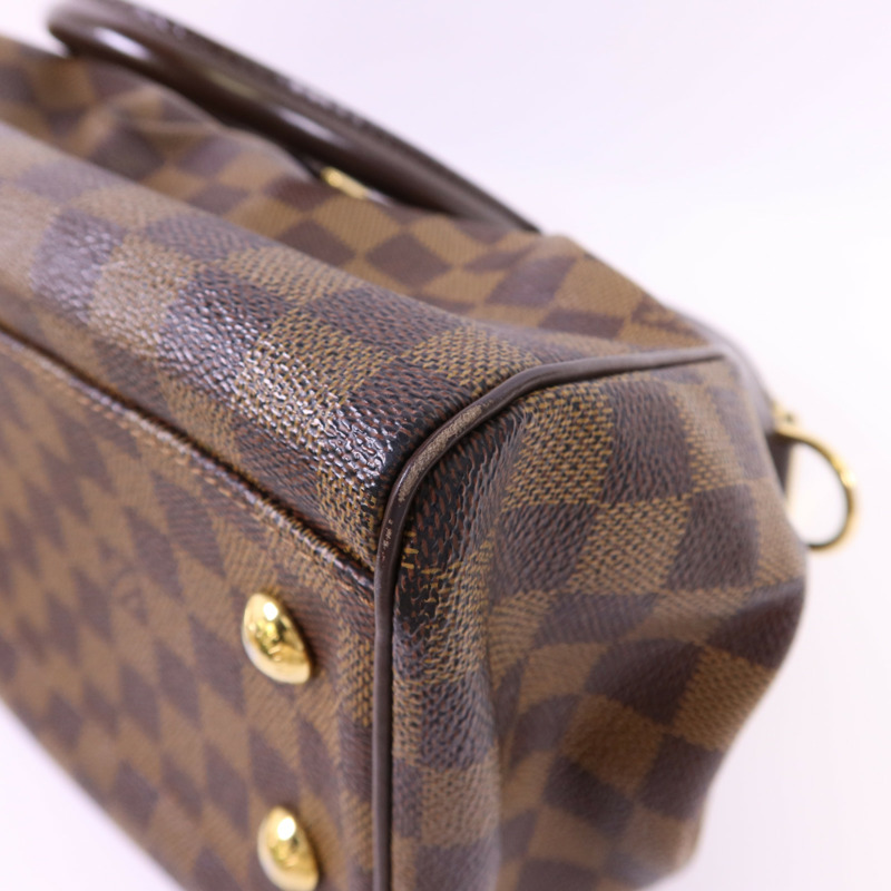 LOUIS VUITTON Damier Trevi PM金扣手挽肩背兩用袋棕色-11
