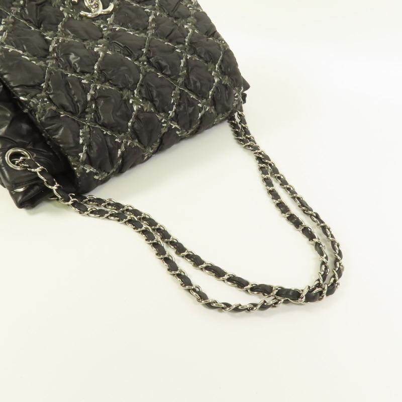 CHANEL 尼龍Chain Shoulder銀扣鏈帶肩背袋-5