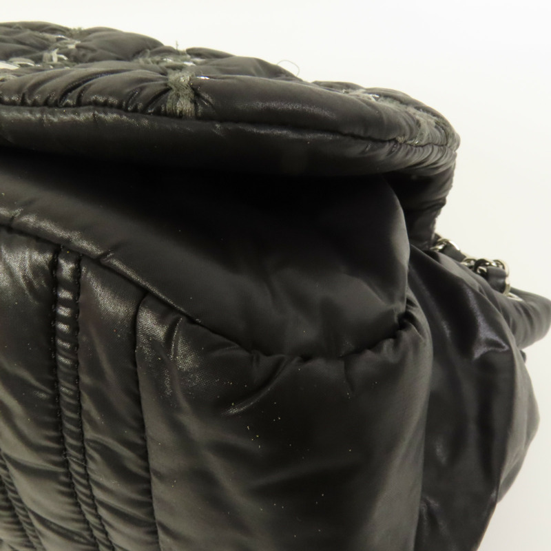 CHANEL 尼龍Chain Shoulder銀扣鏈帶肩背袋-10