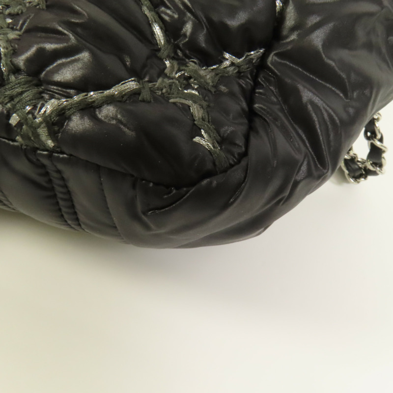 CHANEL 尼龍Chain Shoulder銀扣鏈帶肩背袋-12