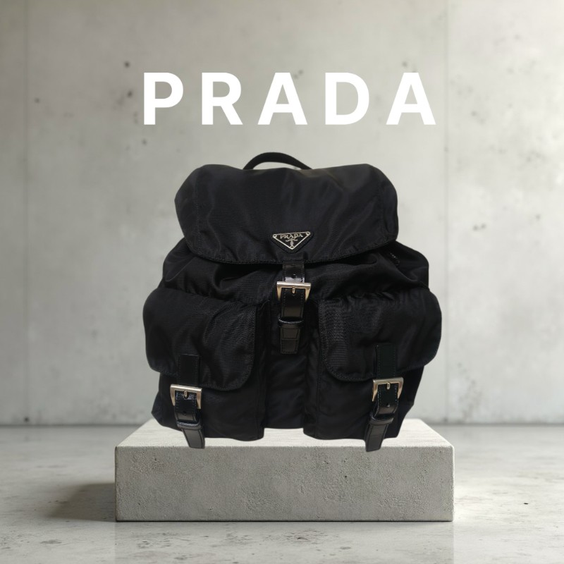 🔥年終狂降🔥【限時降價只到12/31】【8成新】㊣✨PRADA✨普拉達 黑色 帆布 皮革 口袋 中型 後背包 /二手包/二手精品🌳二手樹屋🌳-0