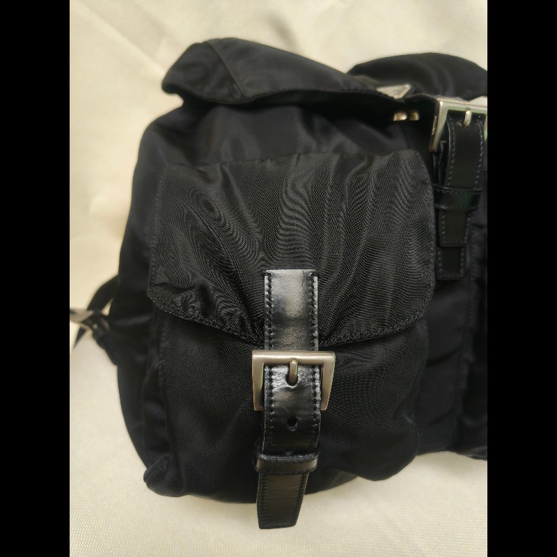 🔥年終狂降🔥【限時降價只到12/31】【8成新】㊣✨PRADA✨普拉達 黑色 帆布 皮革 口袋 中型 後背包 /二手包/二手精品🌳二手樹屋🌳-12