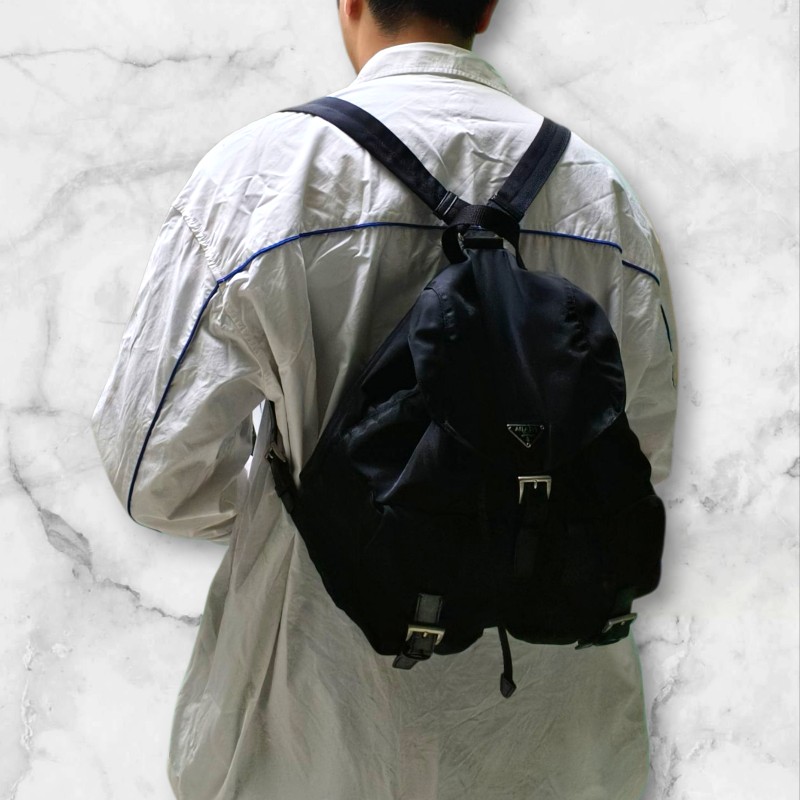 🔥年終狂降🔥【限時降價只到12/31】【8成新】㊣✨PRADA✨普拉達 黑色 帆布 皮革 口袋 中型 後背包 /二手包/二手精品🌳二手樹屋🌳-43