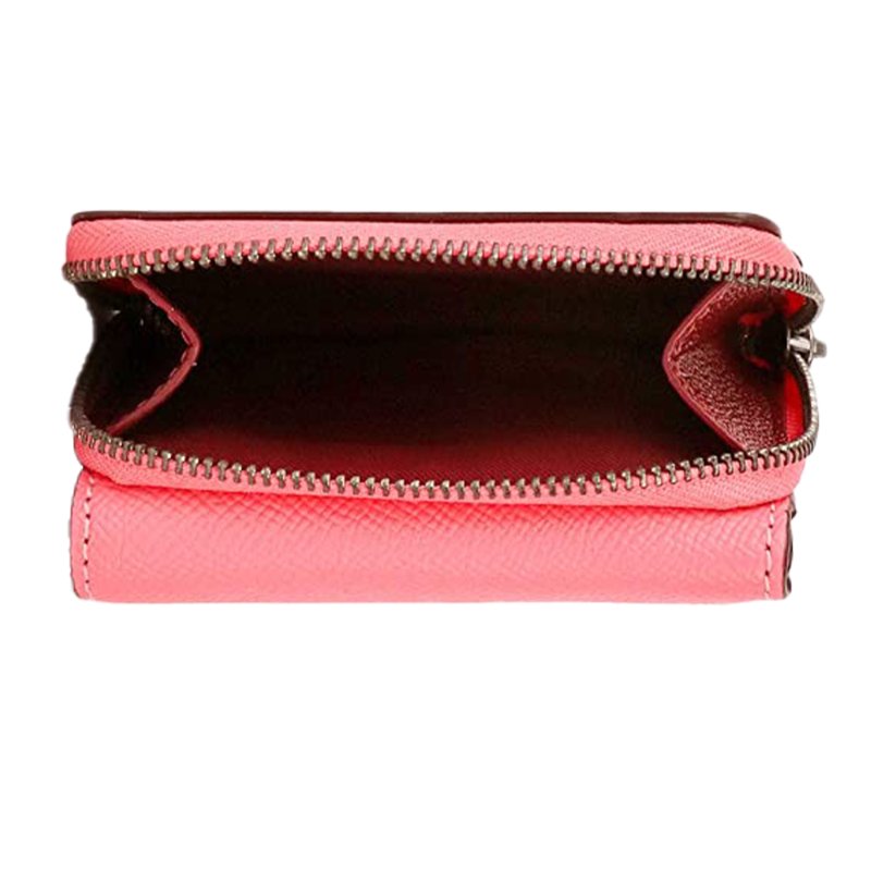 【COACH】馬車LOGO素面皮革零錢短夾-粉桃色-2