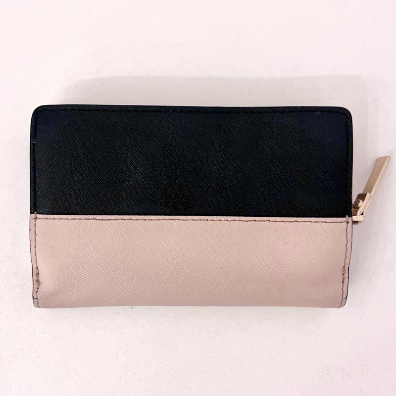 Kate Spade 防刮十字紋拼色雙折中夾錢包 黑色 x 杏色 Cameron Street Dara-1