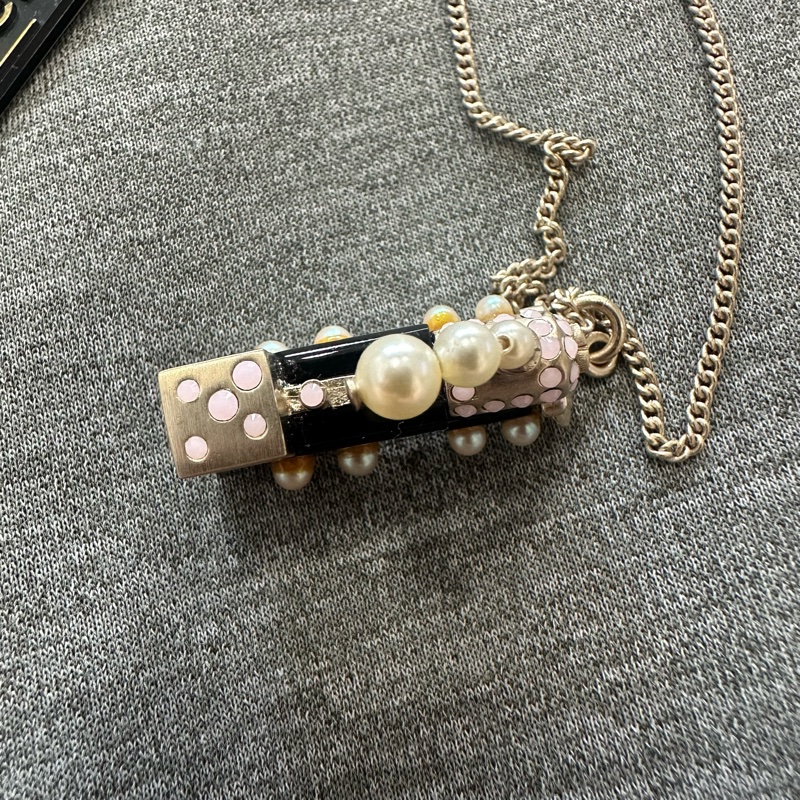 CHANEL 07C 仿珍珠黑色火車項鍊-2