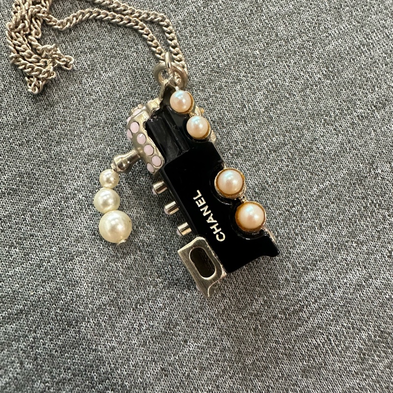 CHANEL 07C 仿珍珠黑色火車項鍊-3