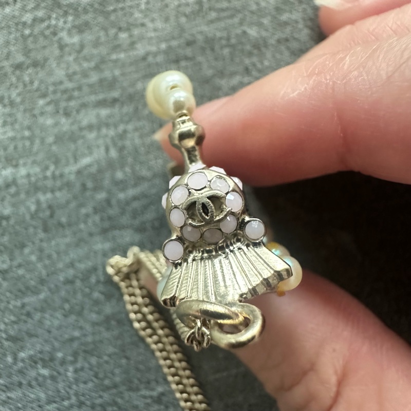 CHANEL 07C 仿珍珠黑色火車項鍊-6