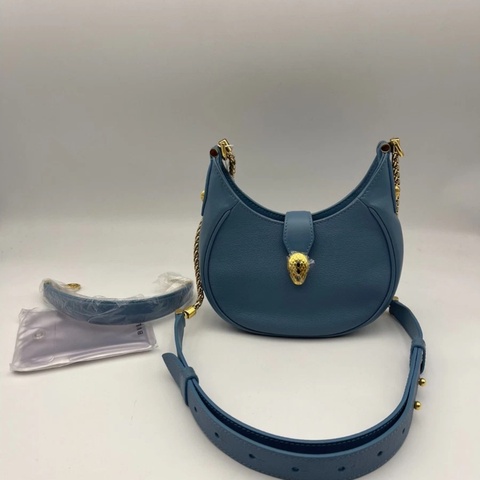 寶格麗 (BVLGARI) 藍色 Serpenti Ellipse Hobo 斜挎包 女士手提包
