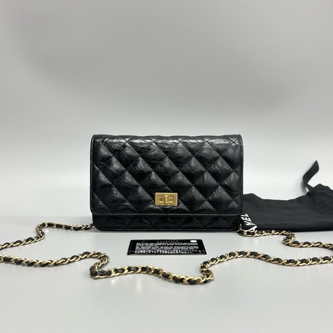 Chanel香奈兒黑金菱格油蠟皮2.55 woc鏈條包