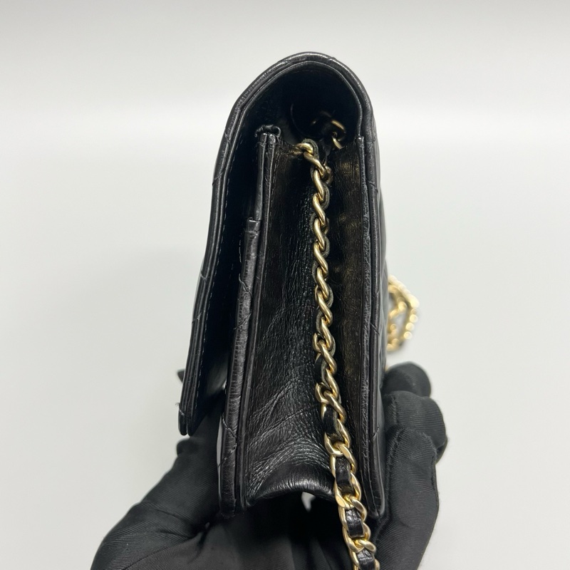 Chanel香奈兒黑金菱格油蠟皮2.55 woc鏈條包-5