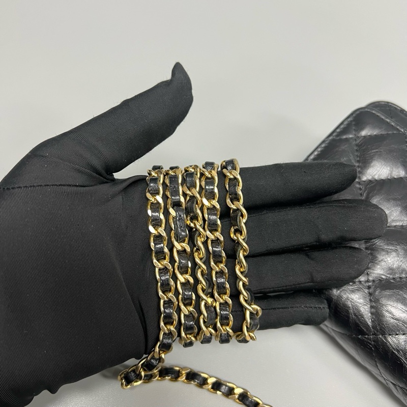 Chanel香奈兒黑金菱格油蠟皮2.55 woc鏈條包-7