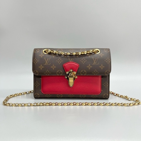 LV 維多利亞單肩斜挎鏈條包 老花紅色
