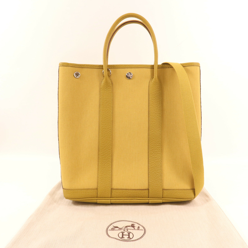 HERMES 帆布Garden File PM銀扣手挽肩背兩用袋-12