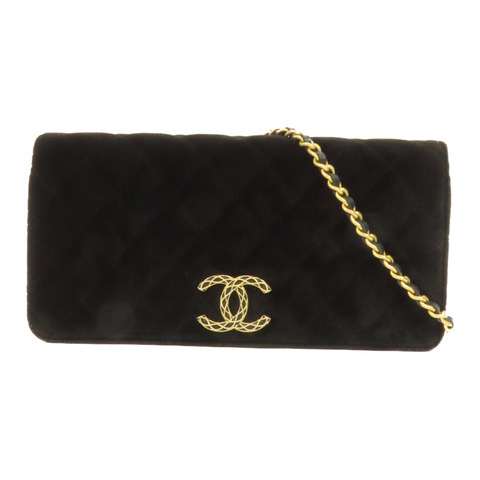 CHANEL 天鵝絨Chain Shoulder金扣肩背袋