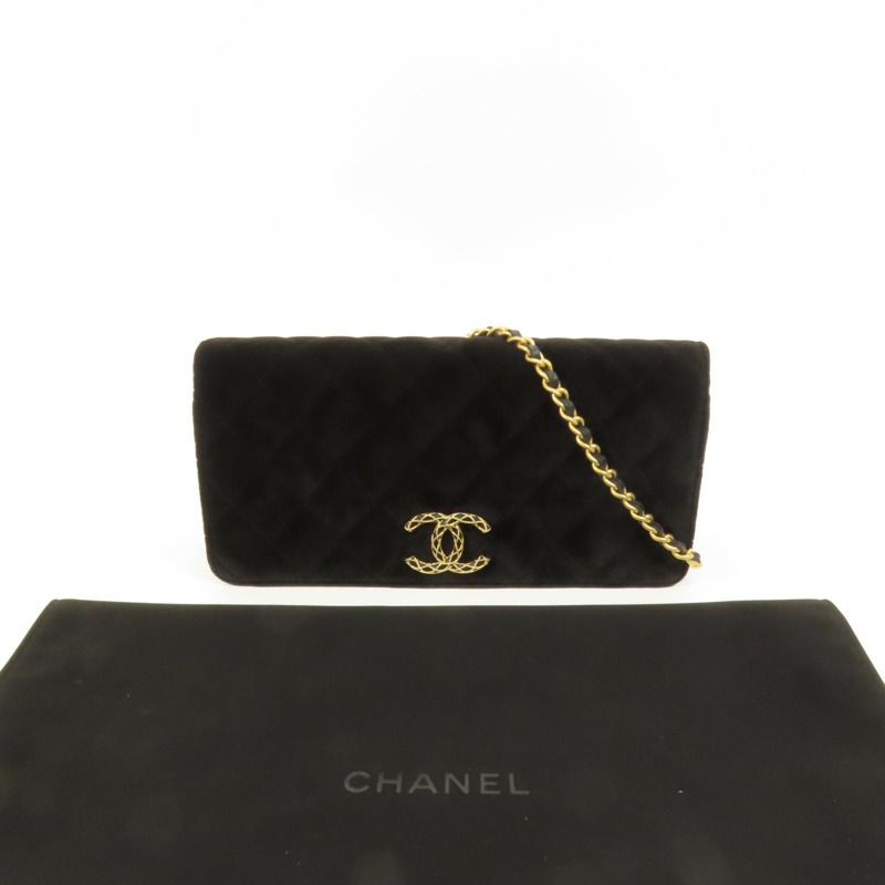 CHANEL 天鵝絨Chain Shoulder金扣肩背袋-10