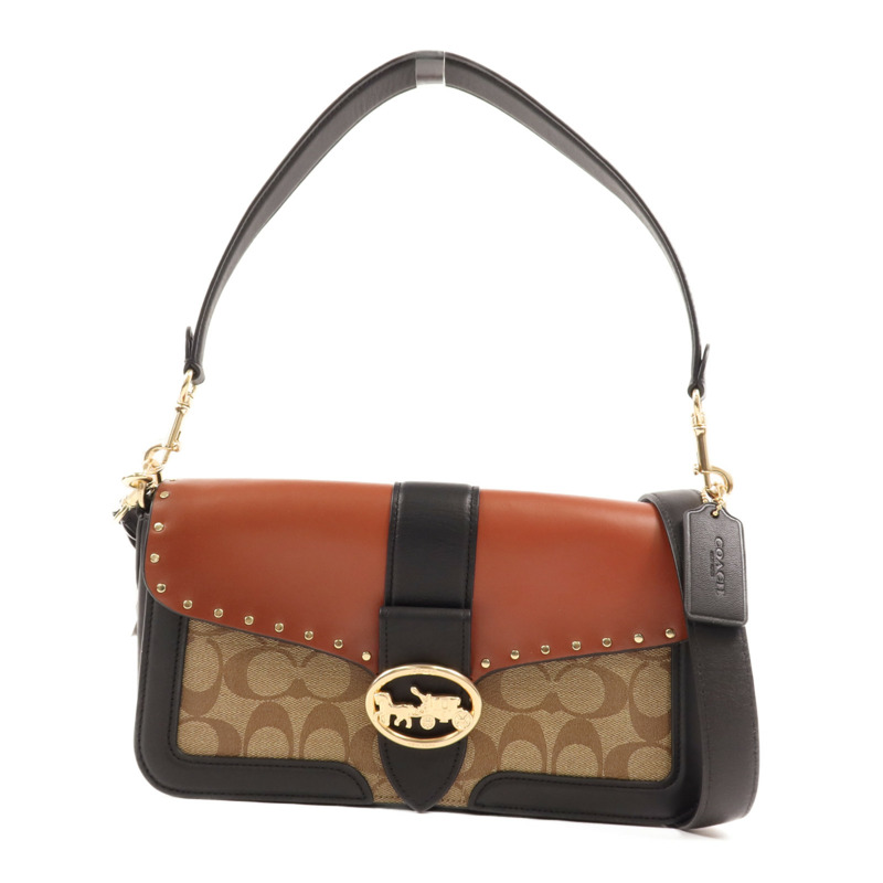 COACH 塗層帆布/皮革2 Way Shoulder金扣手挽肩背兩用袋-0