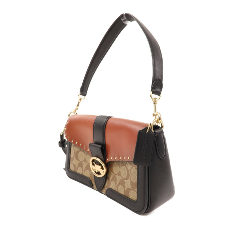 COACH 塗層帆布/皮革2 Way Shoulder金扣手挽肩背兩用袋-2