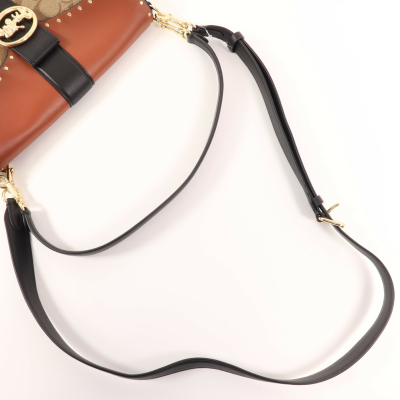 COACH 塗層帆布/皮革2 Way Shoulder金扣手挽肩背兩用袋-4