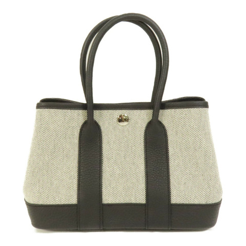 HERMES 帆布/Negonda皮革Garden Party 23銀扣手挽袋Noir