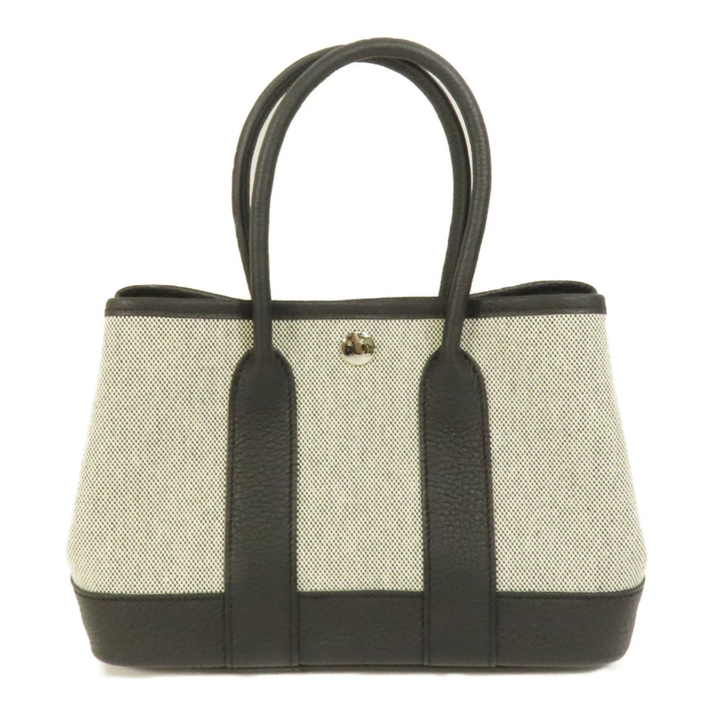 HERMES 帆布/Negonda皮革Garden Party 23銀扣手挽袋Noir-0