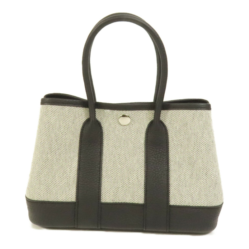 HERMES 帆布/Negonda皮革Garden Party 23銀扣手挽袋Noir-1