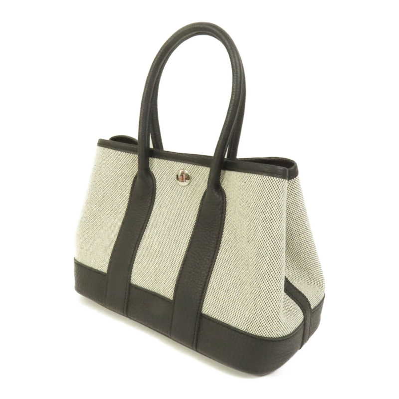 HERMES 帆布/Negonda皮革Garden Party 23銀扣手挽袋Noir-2