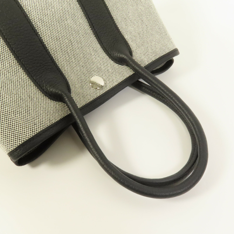HERMES 帆布/Negonda皮革Garden Party 23銀扣手挽袋Noir-4