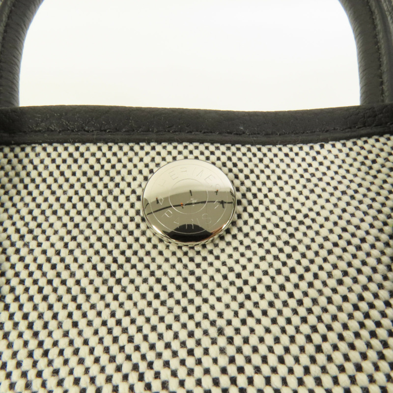 HERMES 帆布/Negonda皮革Garden Party 23銀扣手挽袋Noir-5