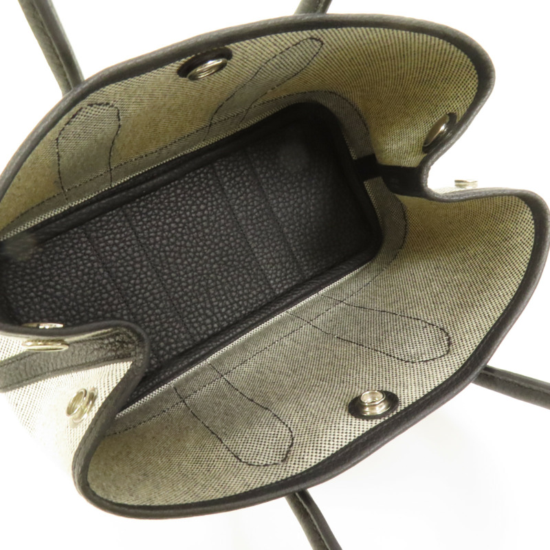 HERMES 帆布/Negonda皮革Garden Party 23銀扣手挽袋Noir-6