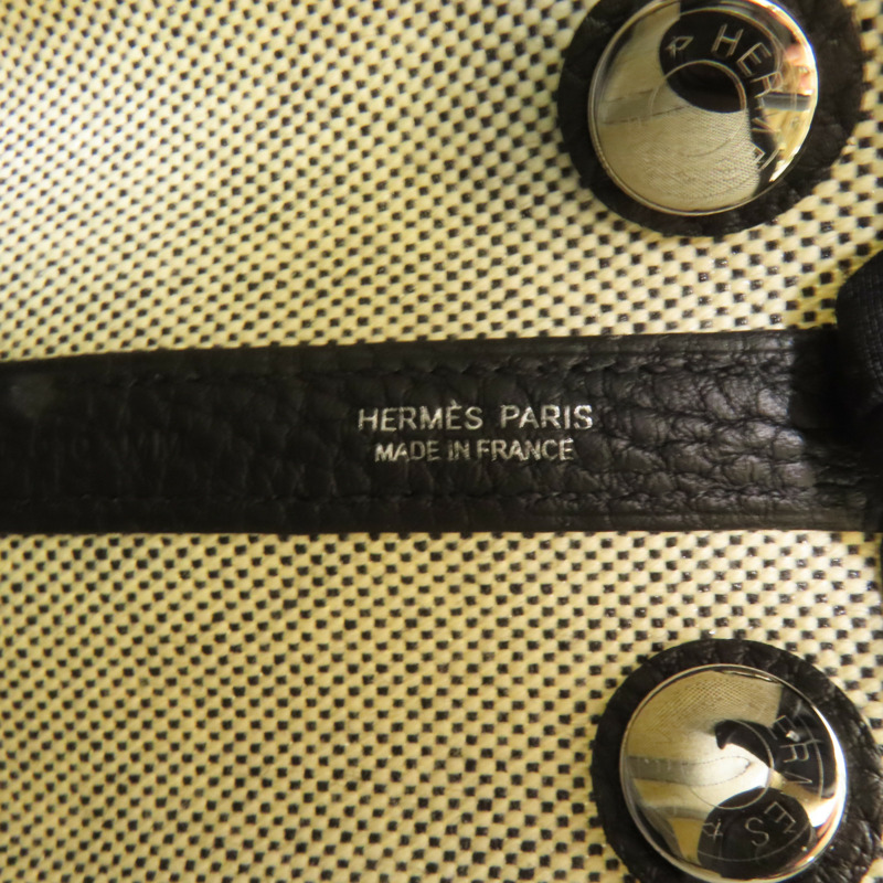 HERMES 帆布/Negonda皮革Garden Party 23銀扣手挽袋Noir-7