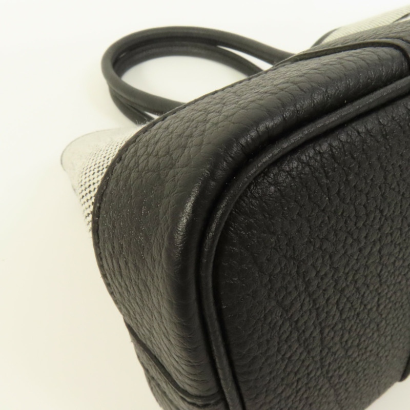 HERMES 帆布/Negonda皮革Garden Party 23銀扣手挽袋Noir-13