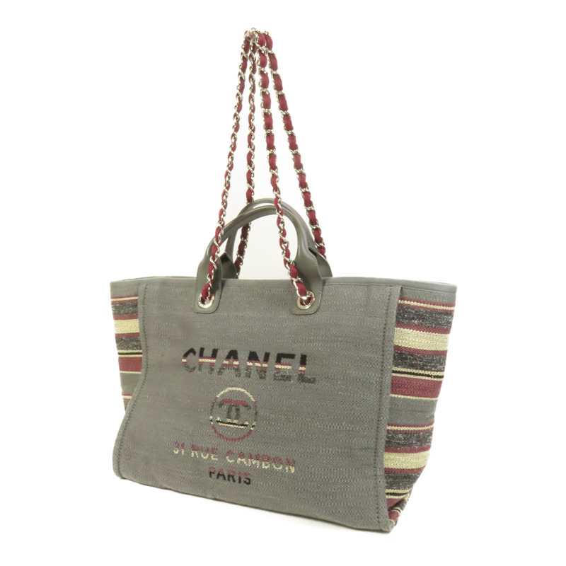 CHANEL 帆布Deauville Tote銀扣鏈帶手挽肩背兩用袋-2