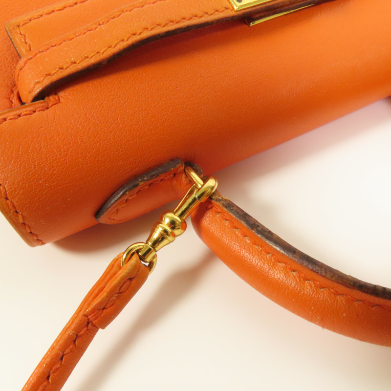 HERMES Swift皮革Kelly 15金扣手挽肩背兩用袋Orange-6