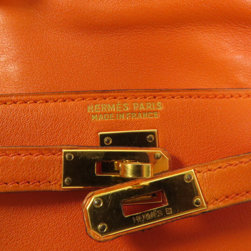 HERMES Swift皮革Kelly 15金扣手挽肩背兩用袋Orange-9