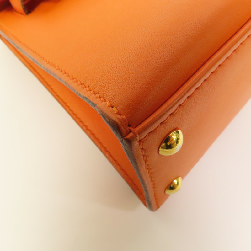 HERMES Swift皮革Kelly 15金扣手挽肩背兩用袋Orange-10