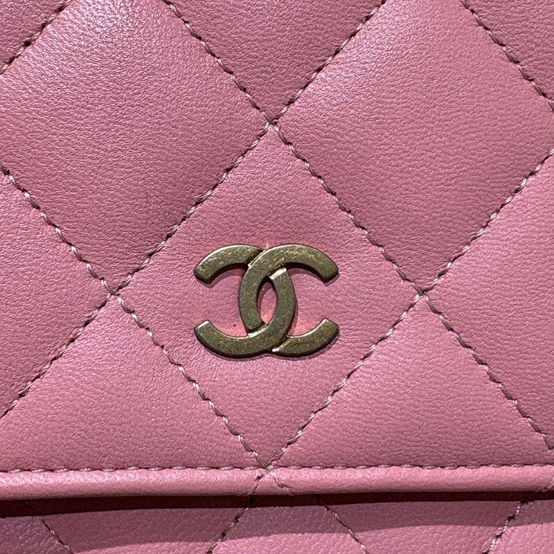【現貨|快速出貨】Chanel Coco WOC 鏈帶錢包|櫻花粉羊皮 金色 95新|香奈兒經典斜背包-10