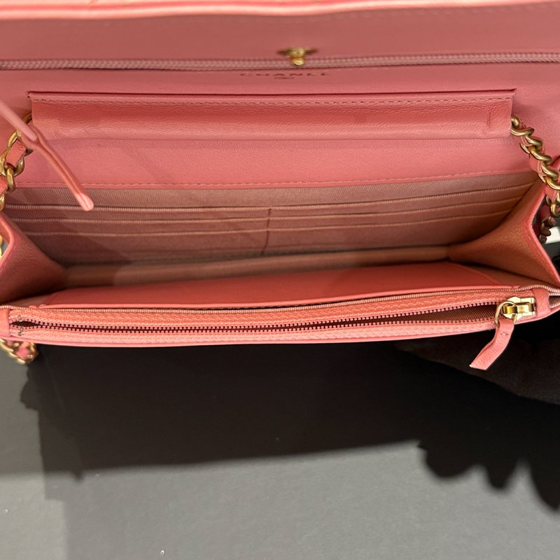 【現貨|快速出貨】Chanel Coco WOC 鏈帶錢包|櫻花粉羊皮 金色 95新|香奈兒經典斜背包-11