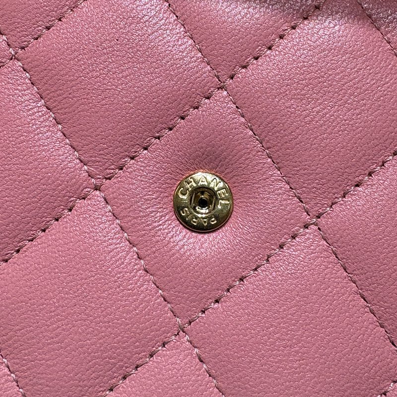 【現貨|快速出貨】Chanel Coco WOC 鏈帶錢包|櫻花粉羊皮 金色 95新|香奈兒經典斜背包-14