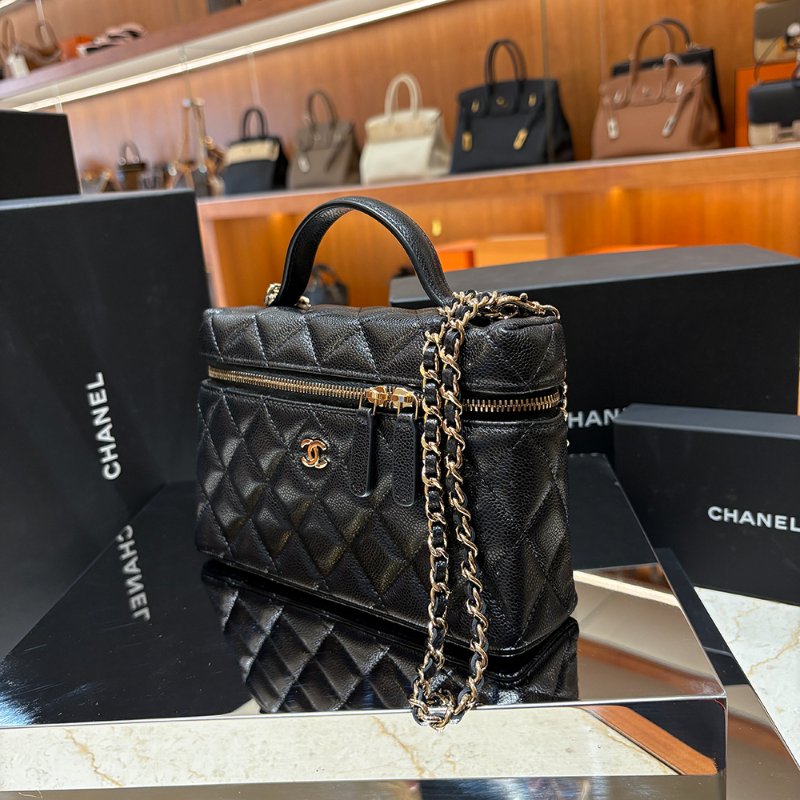 【現貨｜快速出貨】Chanel 25C 19 手把盒子包｜黑色魚子醬牛皮｜經典菱格金鍊斜背包｜-1
