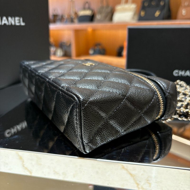 【現貨｜快速出貨】Chanel 25C 19 手把盒子包｜黑色魚子醬牛皮｜經典菱格金鍊斜背包｜-6