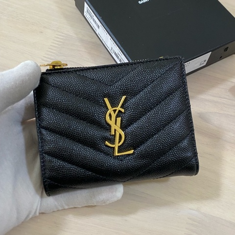 YSL 魚子醬對開短夾 黑金