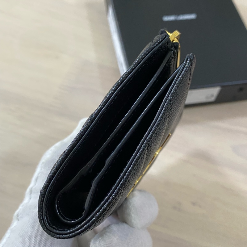 YSL 魚子醬對開短夾 黑金-4