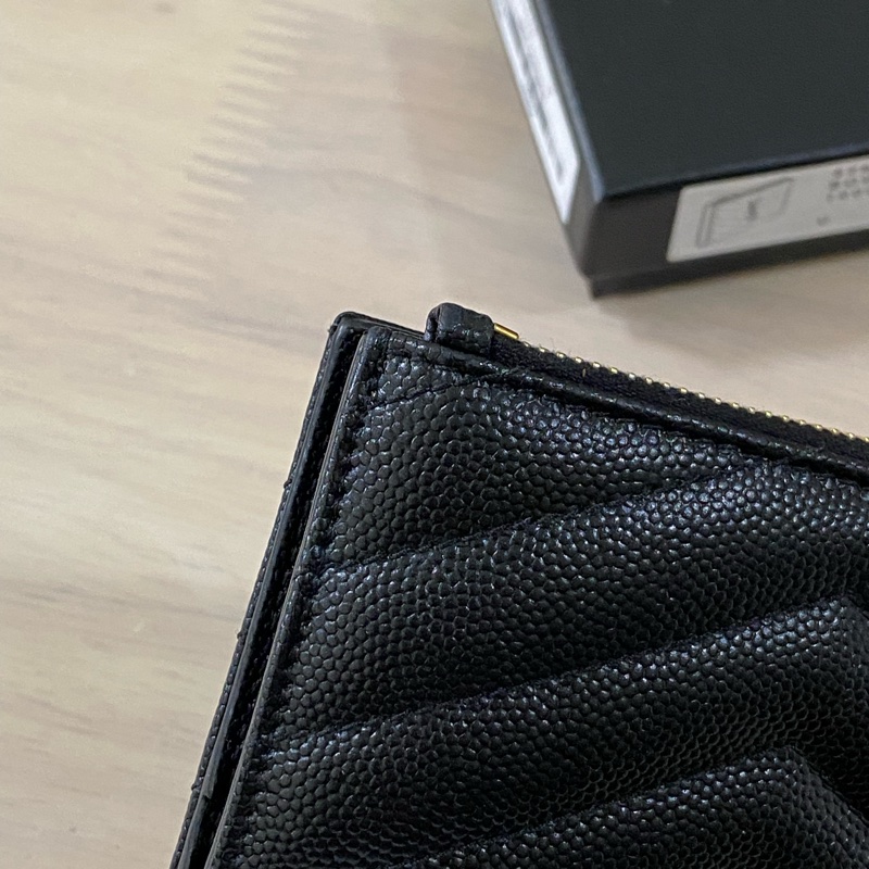 YSL 魚子醬對開短夾 黑金-11